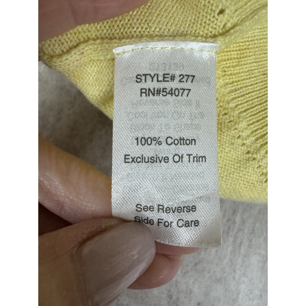 CAbi Cardigan Sweater Yellow Speckled Lace Trim Accent 100% Cotton L Coquette - Picture 5 of 7